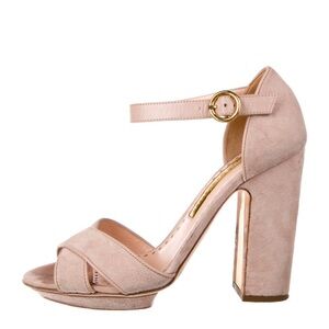Rupert Sanderson Blush Suede Block Heel Sandals w/ankle strap, 6.5, GUC